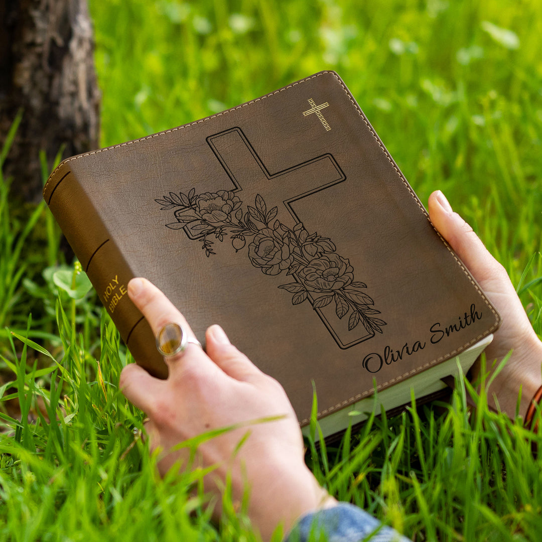 Personalized NIV Journal the Word Bible – Double Column Brown | Peony Cross