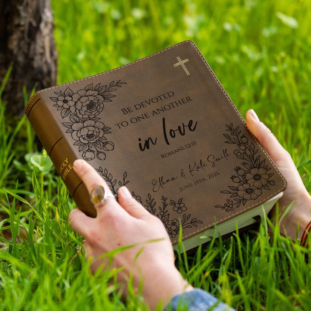 Personalized NIV Journal the Word Bible – Double Column Brown | Floral Devoted in Love