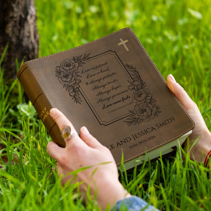 Personalized NIV Journal the Word Bible – Double Column Brown | Floral Live is Patient