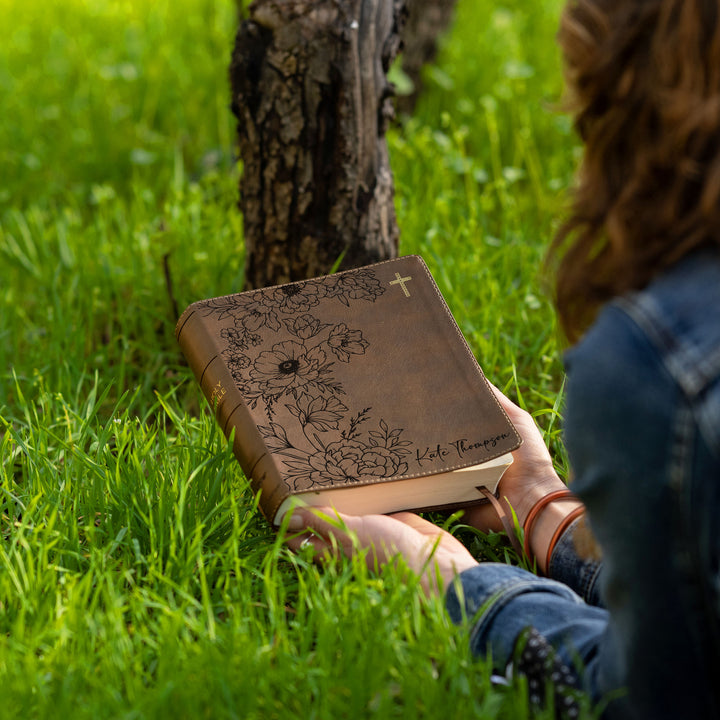 Personalized NIV Journal the Word Bible – Double Column Brown | Peony