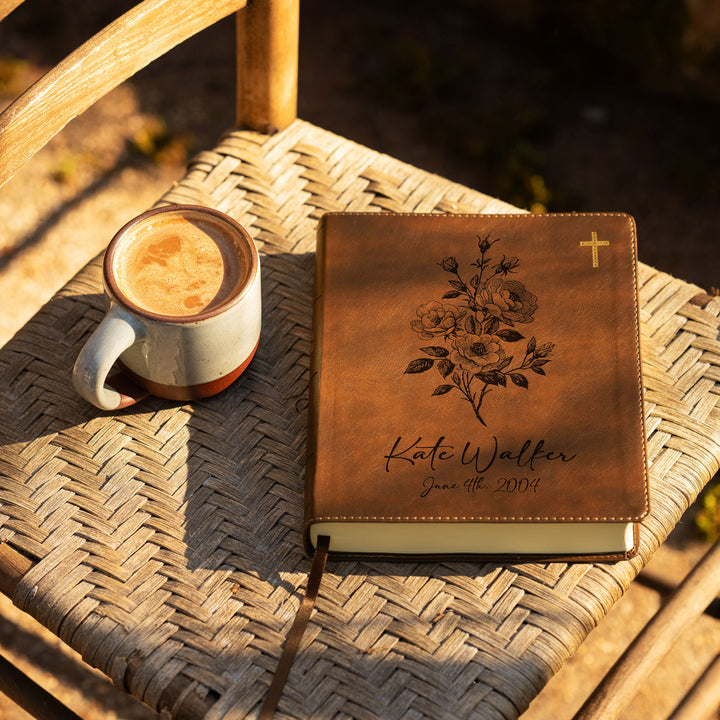 Personalized NIV Journal the Word Bible – Double Column Brown | June Birth Flower