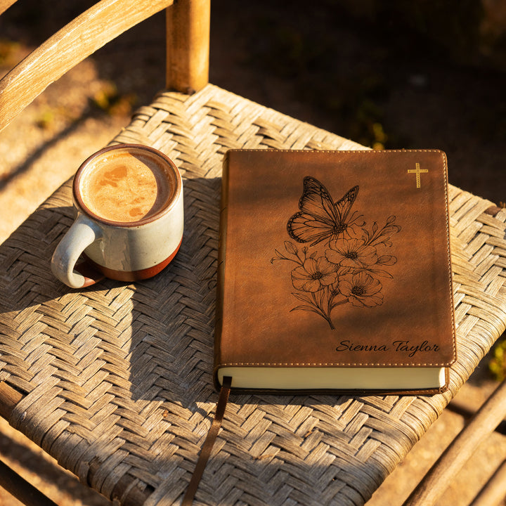 Personalized NIV Journal the Word Bible – Double Column Brown | Butterfly Flowers