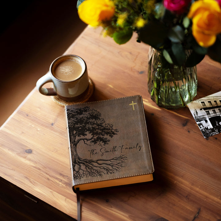 Personalized NIV Journal the Word Bible – Double Column Brown | Oak Family Tree Side