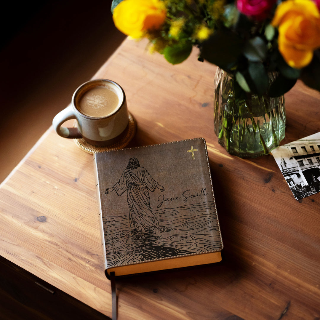 Personalized NIV Journal the Word Bible – Double Column Brown | Jesus on Water