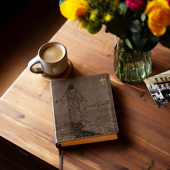 Personalized NIV Journal the Word Bible – Double Column Brown | Jesus on Water