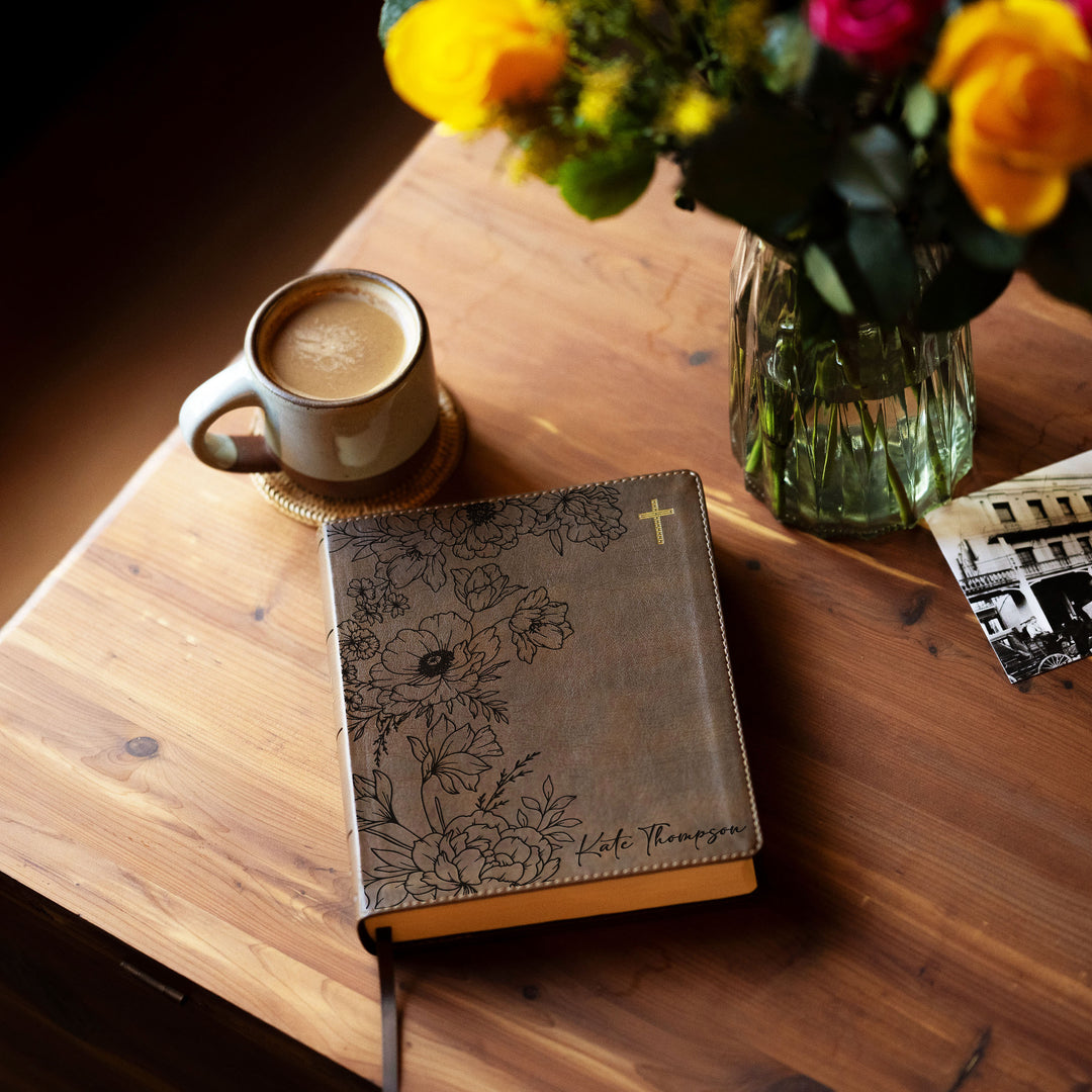Personalized NIV Journal the Word Bible – Double Column Brown | Peony