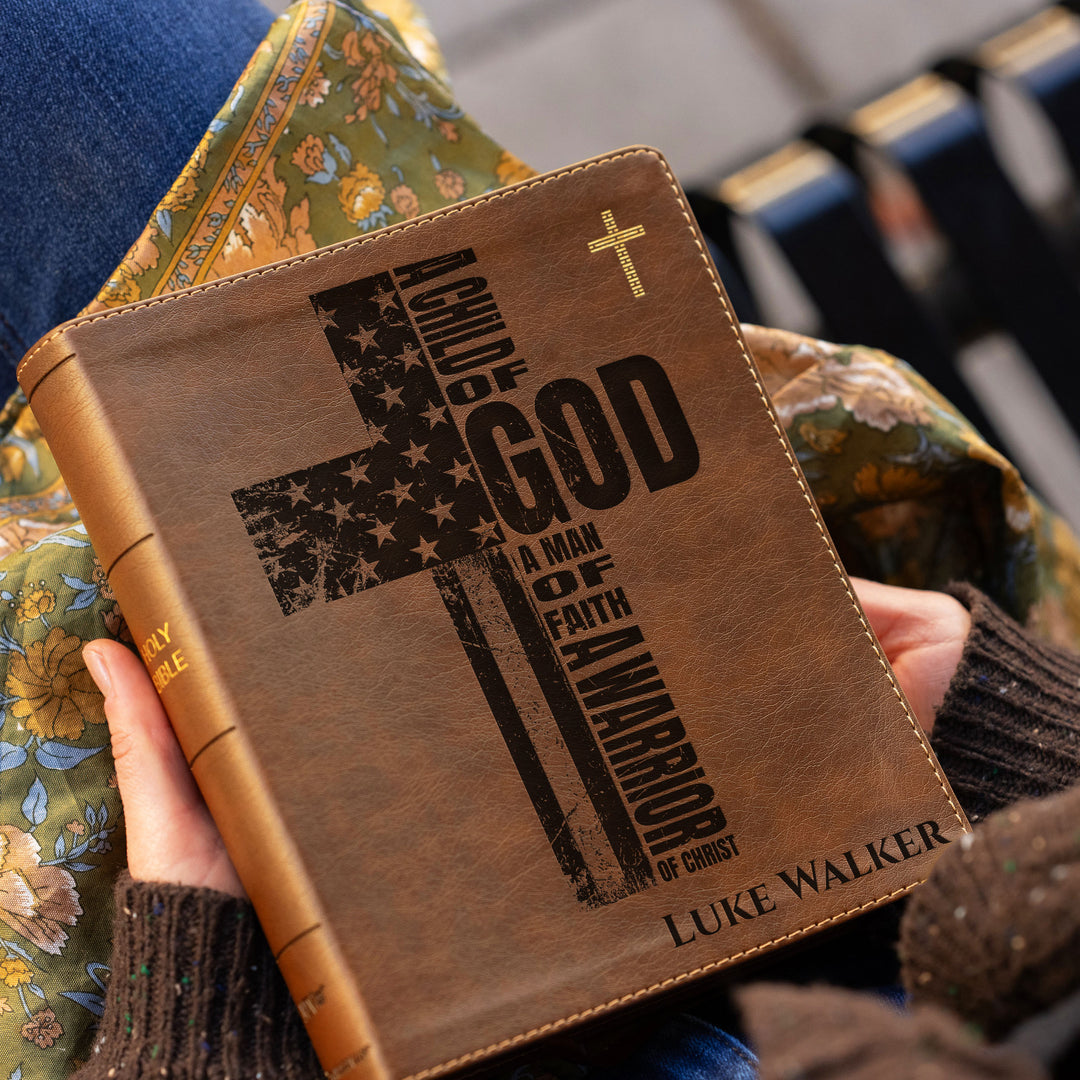 Personalized NIV Journal the Word Bible – Double Column Brown | Patriotic Cross