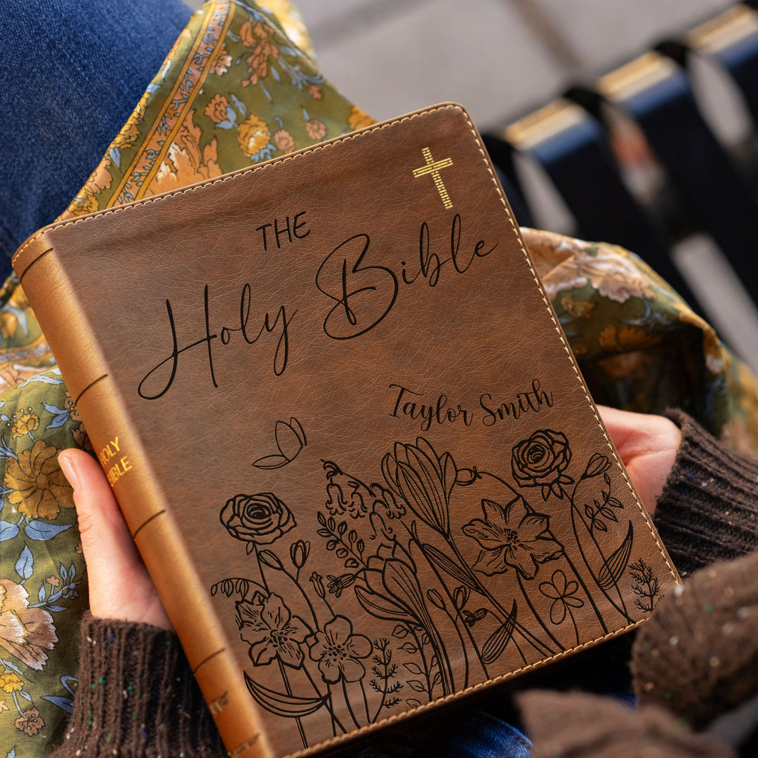 Personalized NIV Journal the Word Bible – Double Column Brown | Flowers Holy Bible