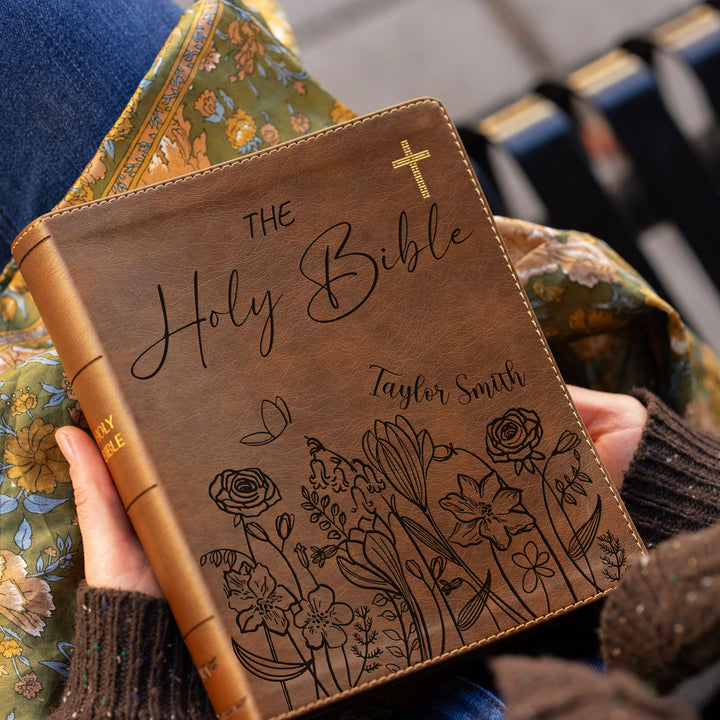 Personalized NIV Journal the Word Bible – Double Column Brown | Flowers Holy Bible