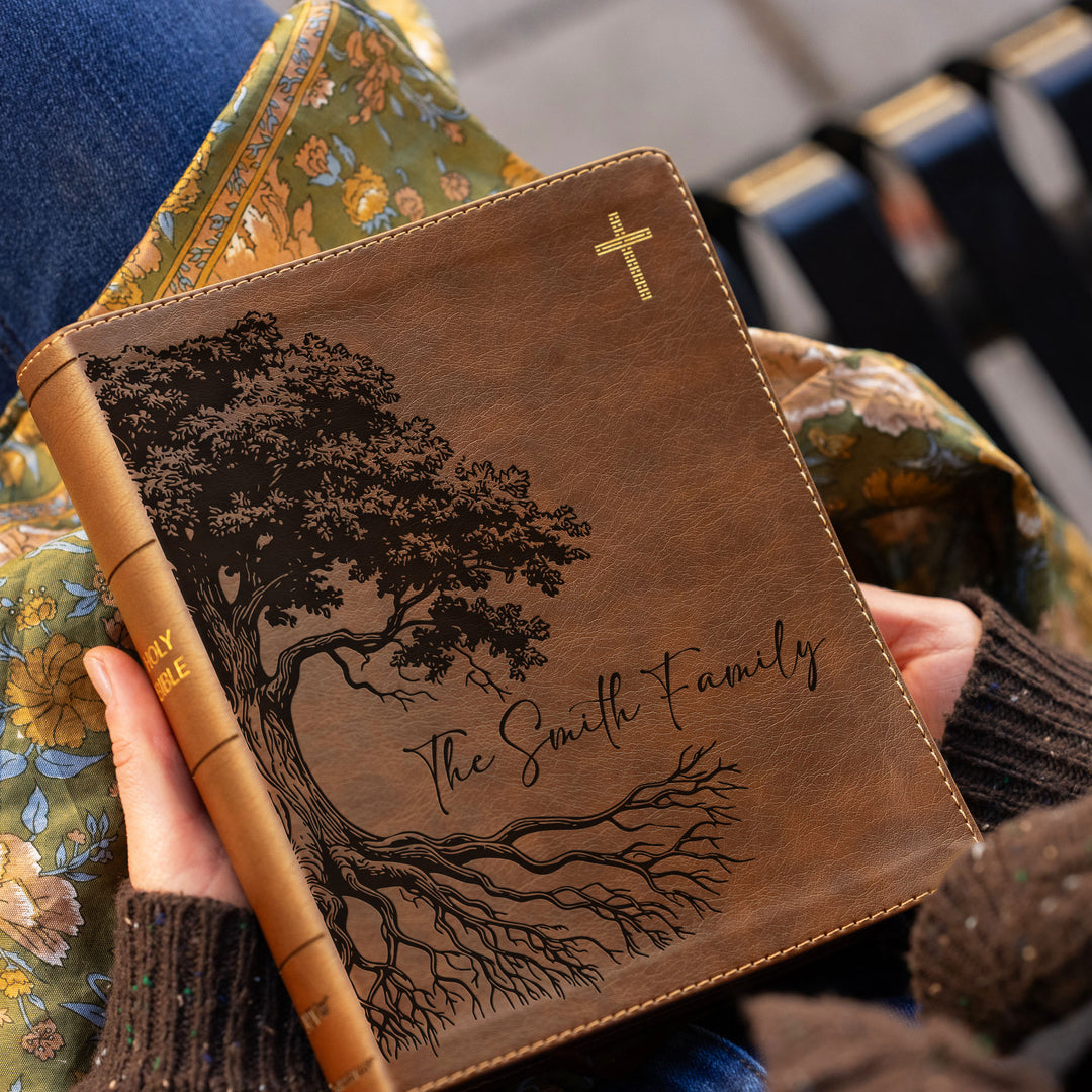 Personalized NIV Journal the Word Bible – Double Column Brown | Oak Family Tree Side
