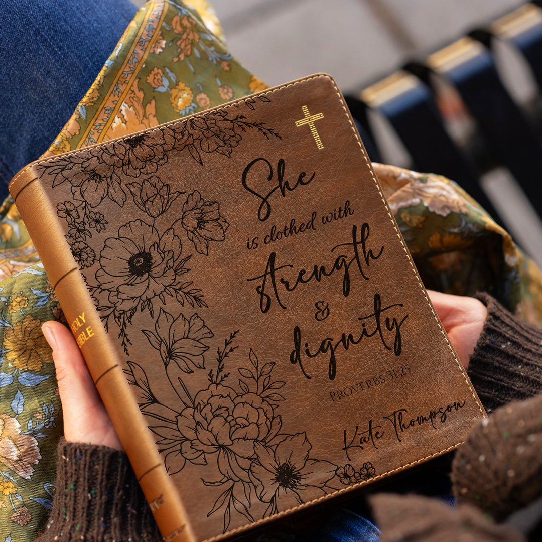 Personalized NIV Journal the Word Bible – Double Column Brown | Peony Proverbs