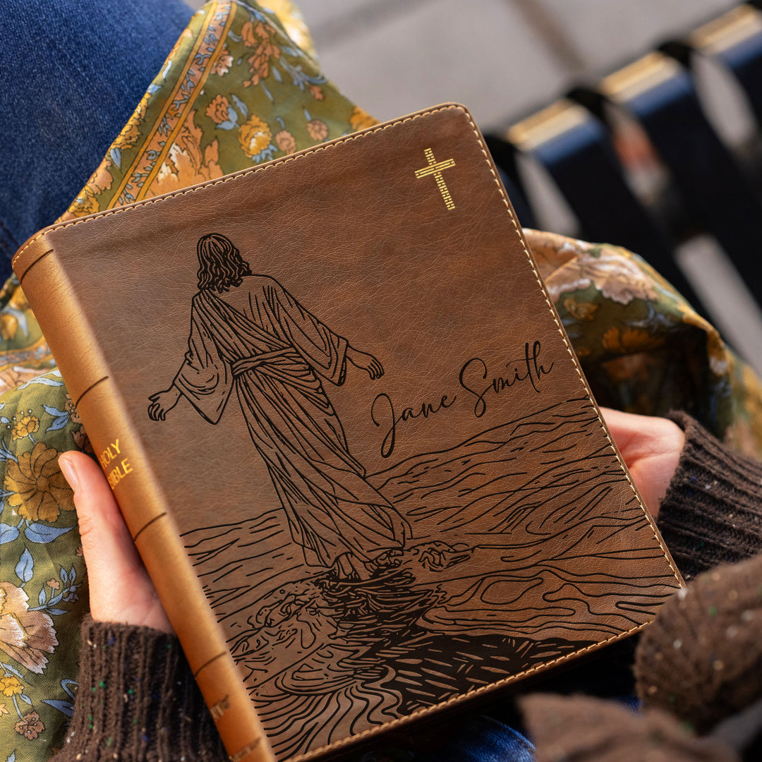 Personalized NIV Journal the Word Bible – Double Column Brown | Jesus on Water