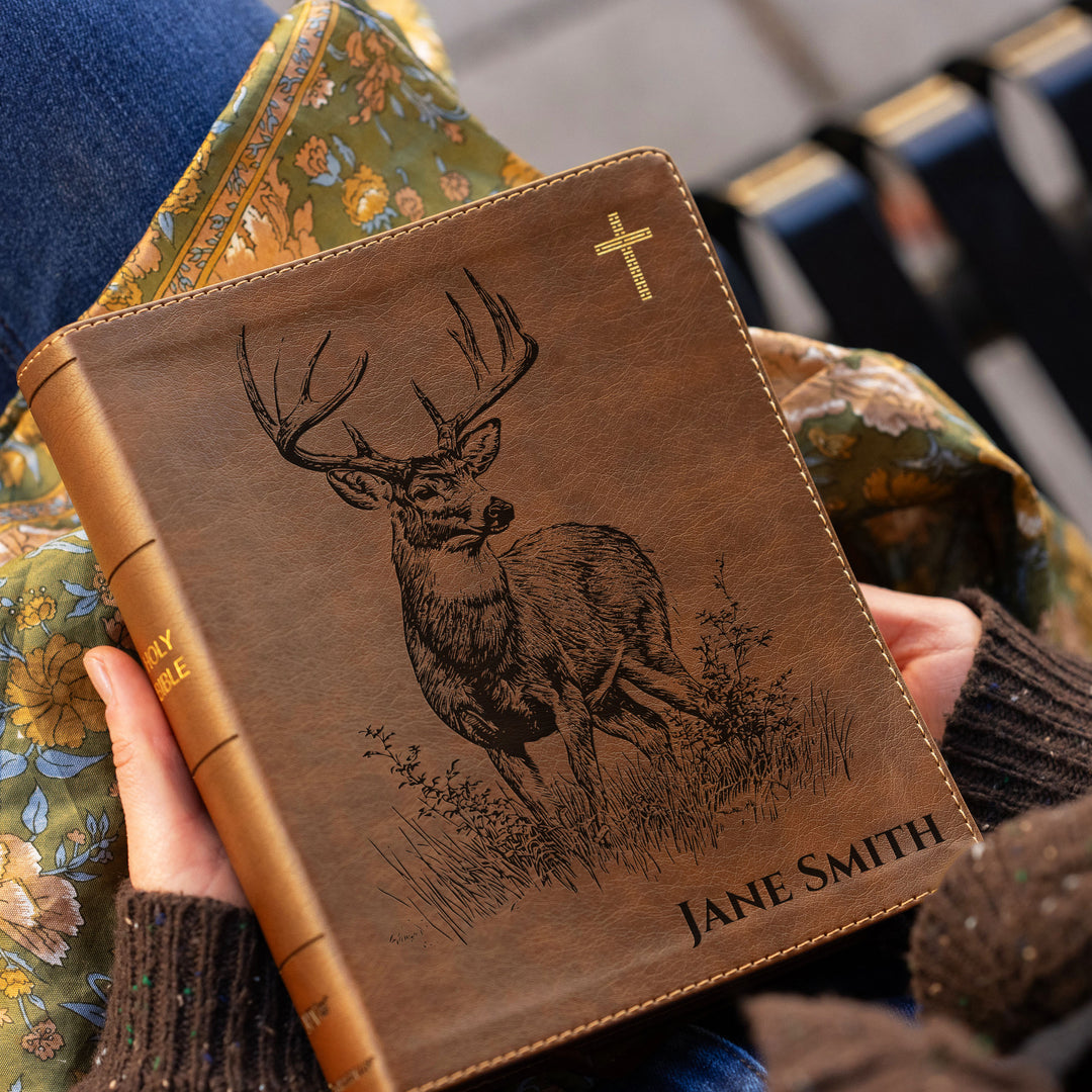 Personalized NIV Journal the Word Bible – Double Column Brown | Stag In Grass