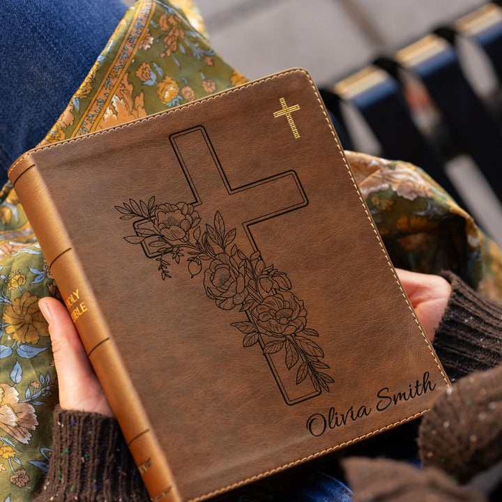 Personalized NIV Journal the Word Bible – Double Column Brown | Peony Cross