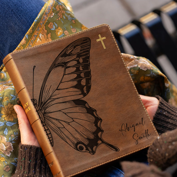 Personalized NIV Journal the Word Bible – Double Column Brown | Butterfly Large
