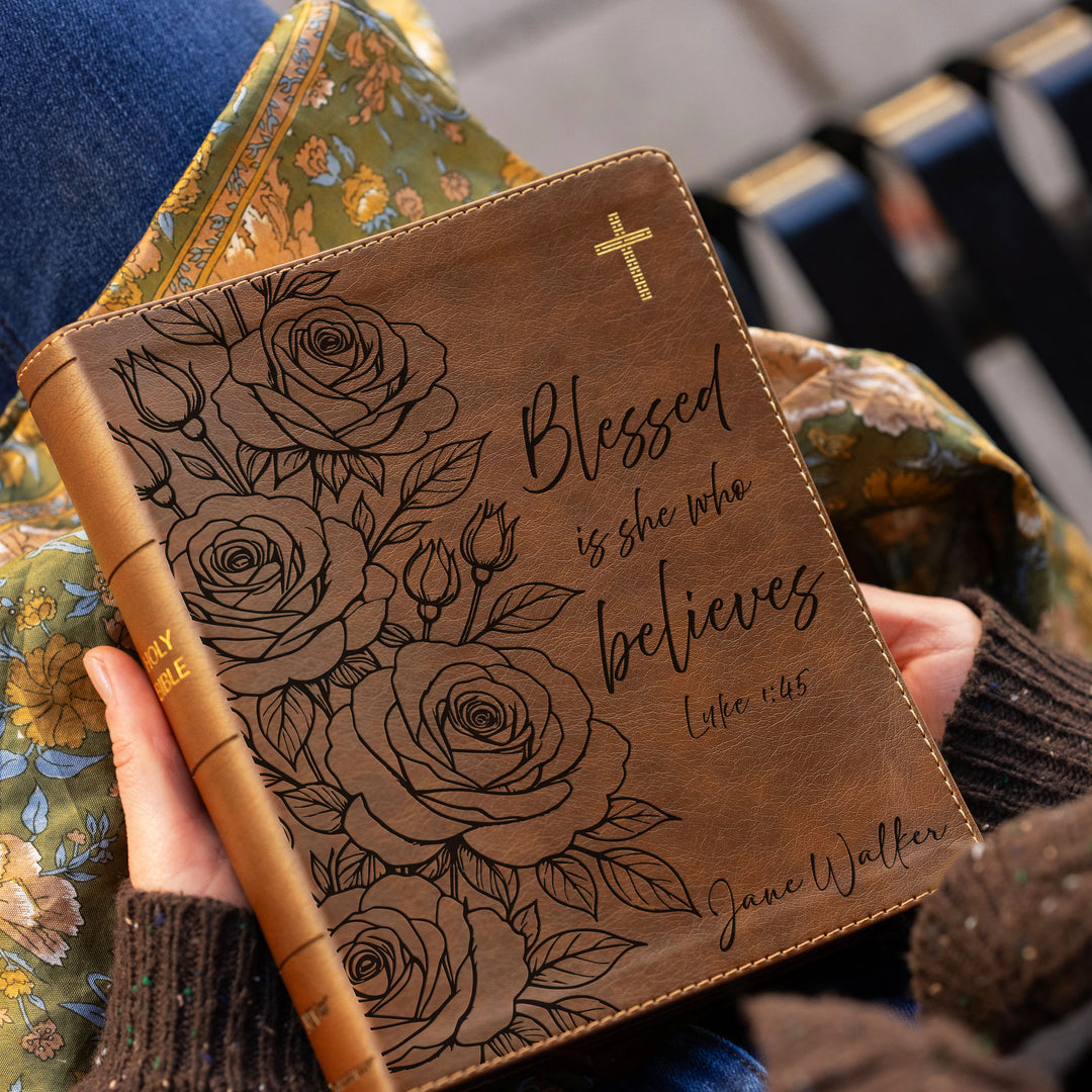 Personalized NIV Journal the Word Bible – Double Column Brown | Rose Blessed is She