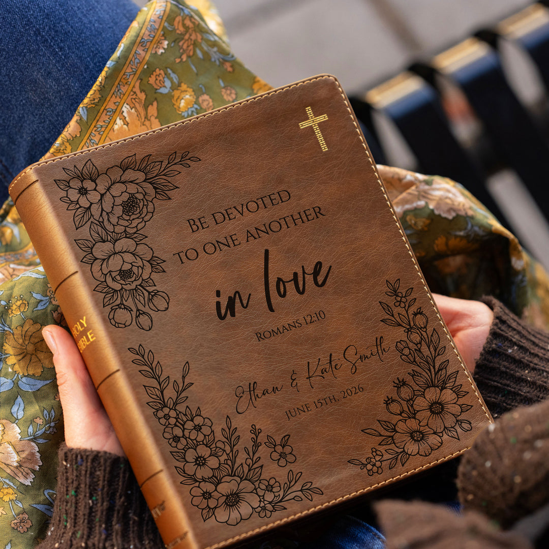 Personalized NIV Journal the Word Bible – Double Column Brown | Floral Devoted in Love
