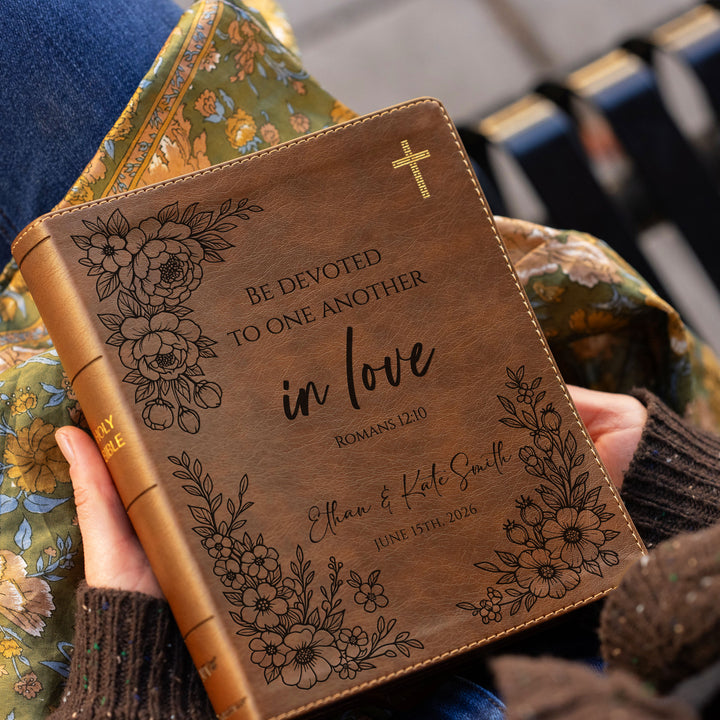 Personalized NIV Journal the Word Bible – Double Column Brown | Floral Devoted in Love