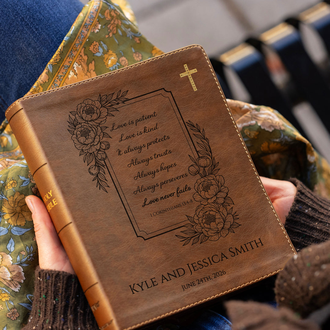 Personalized NIV Journal the Word Bible – Double Column Brown | Floral Live is Patient