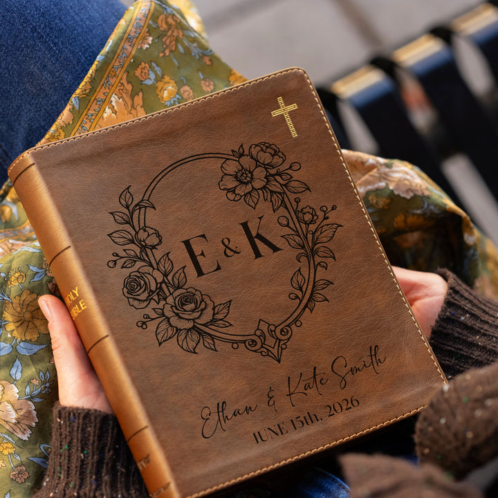 Personalized NIV Journal the Word Bible – Double Column Brown | Initials Floral Frame