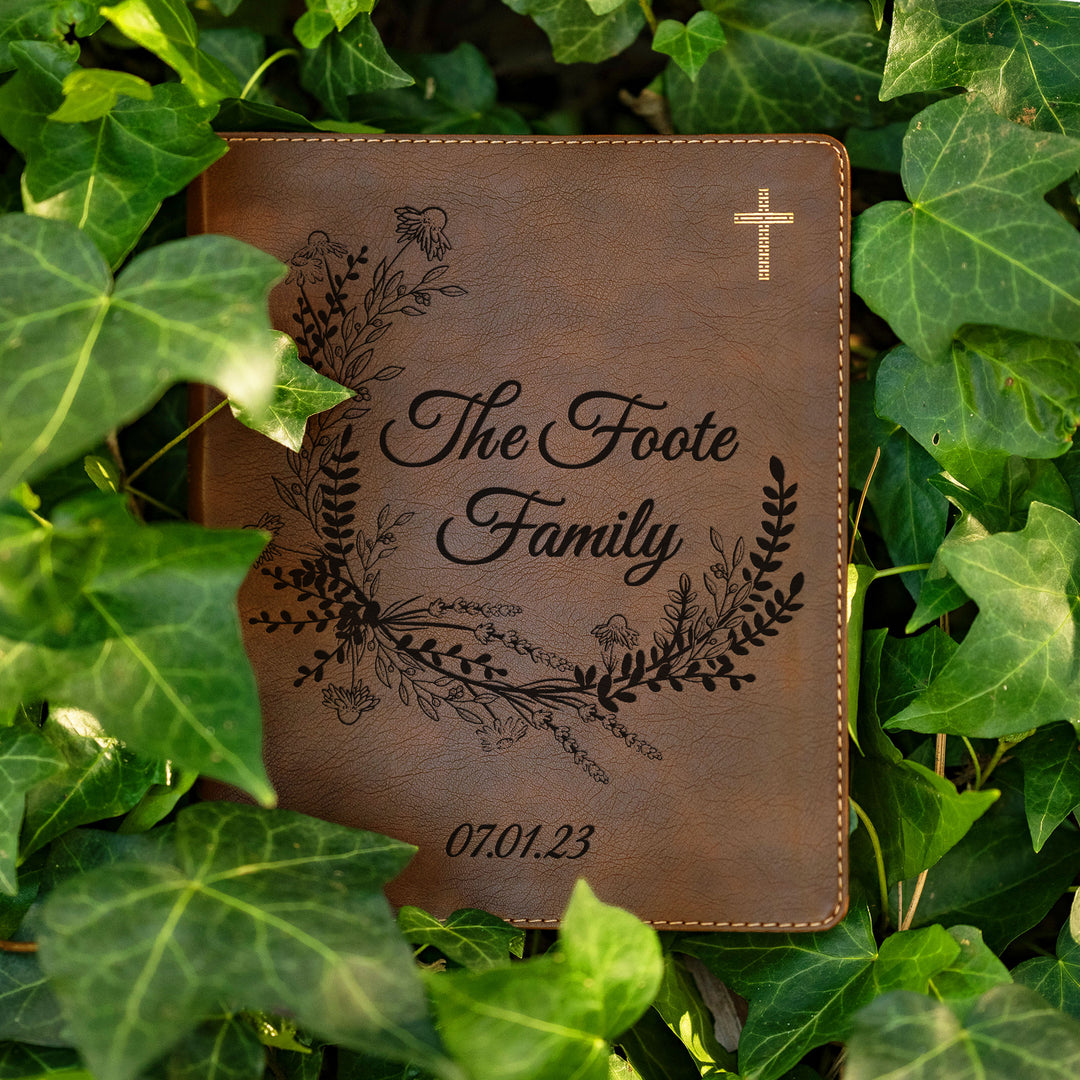 Personalized NIV Journal the Word Bible – Double Column Brown | Wreath Family Name