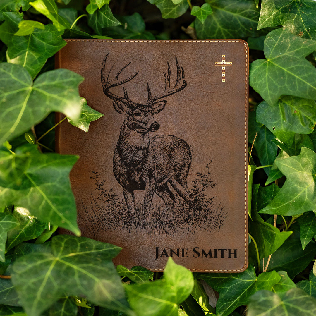 Personalized NIV Journal the Word Bible – Double Column Brown | Stag In Grass
