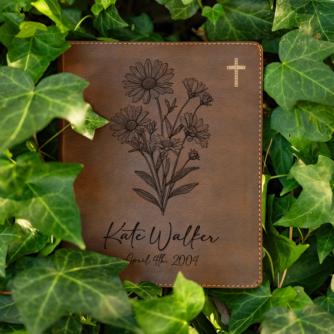 Personalized NIV Journal the Word Bible – Double Column Brown | April Birth Flower