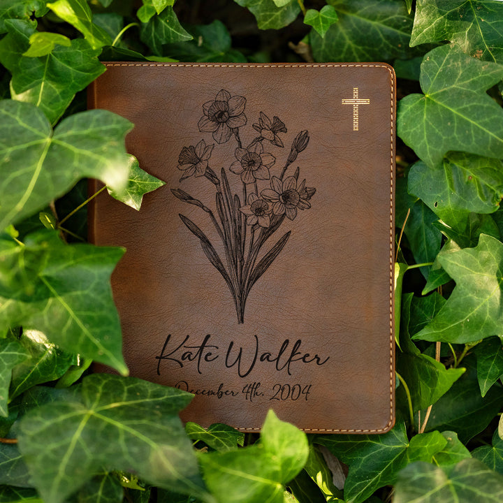 Personalized NIV Journal the Word Bible – Double Column Brown | December Birth Flower