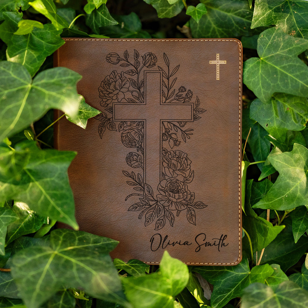 Personalized NIV Journal the Word Bible – Double Column Brown | Floral Cross