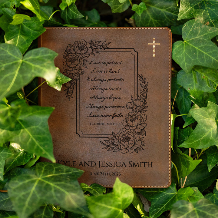 Personalized NIV Journal the Word Bible – Double Column Brown | Floral Live is Patient