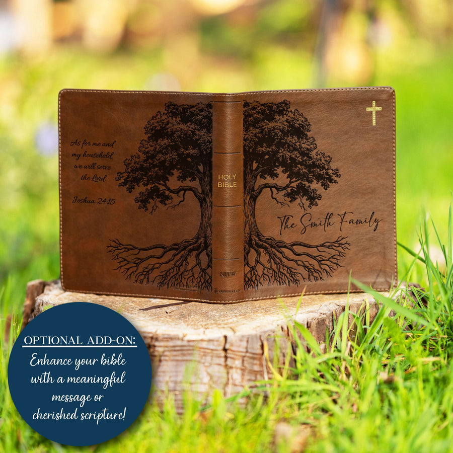 Personalized NIV Journal the Word Bible – Double Column Brown | Oak Family Tree Side.