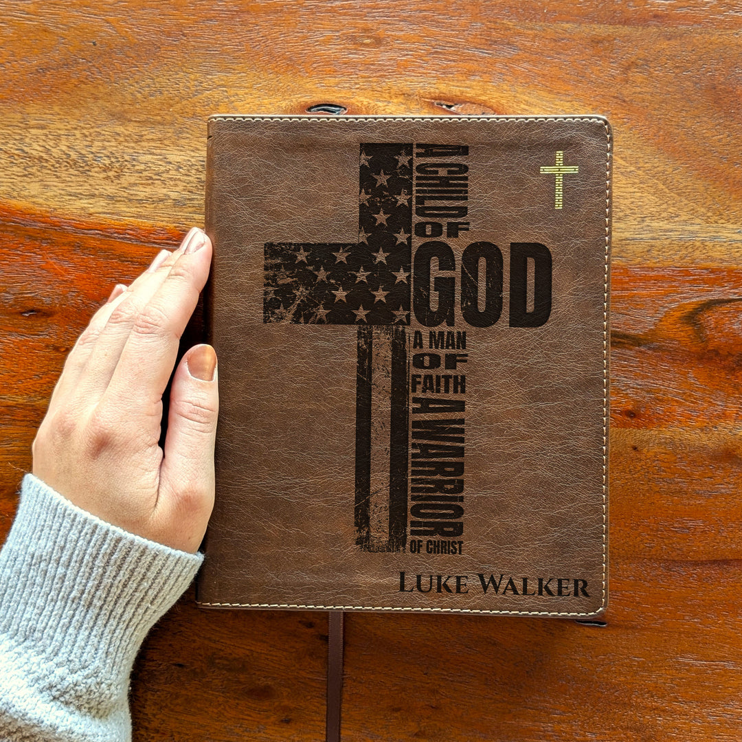 Personalized NIV Journal the Word Bible – Double Column Brown | Patriotic Cross