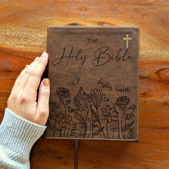 Personalized NIV Journal the Word Bible – Double Column Brown | Flowers Holy Bible