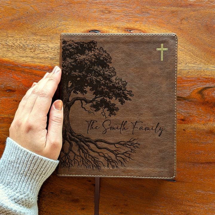 Personalized NIV Journal the Word Bible – Double Column Brown | Oak Family Tree Side