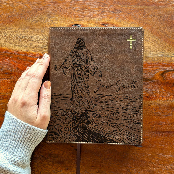 Personalized NIV Journal the Word Bible – Double Column Brown | Jesus on Water