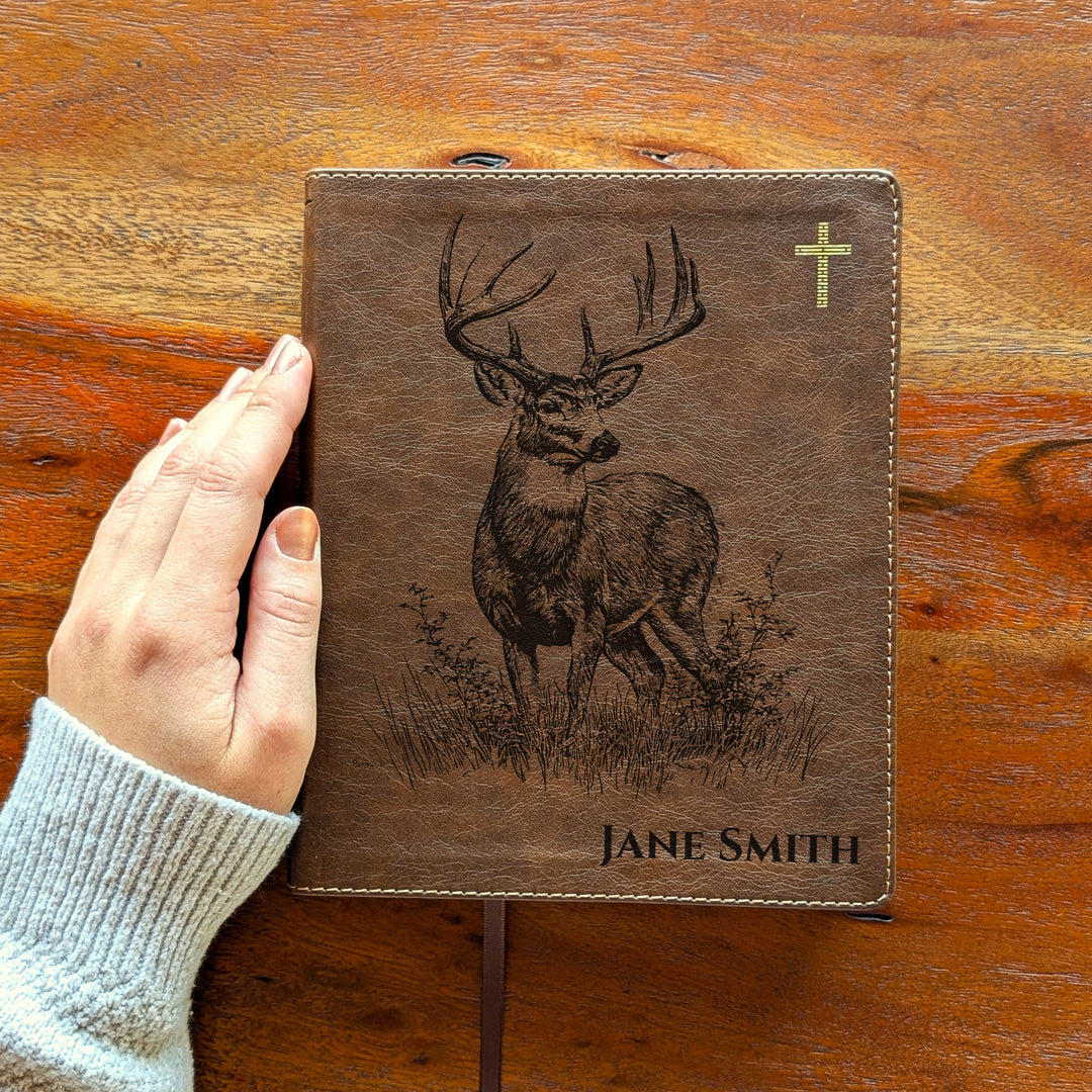 Personalized NIV Journal the Word Bible – Double Column Brown | Stag In Grass