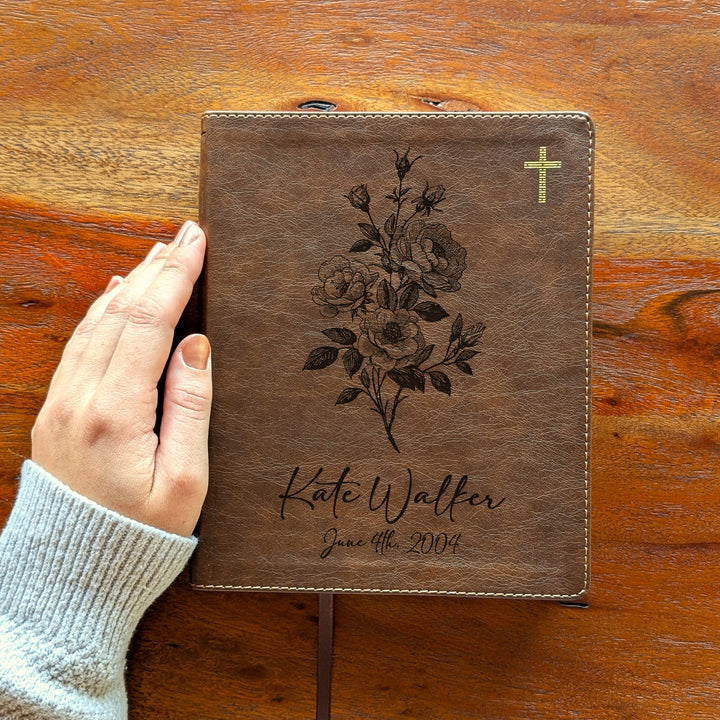 Personalized NIV Journal the Word Bible – Double Column Brown | June Birth Flower