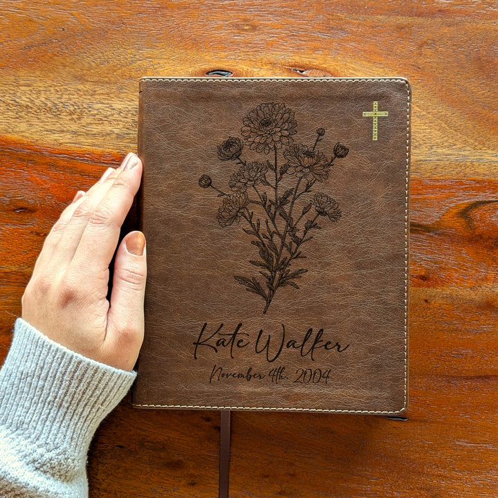 Personalized NIV Journal the Word Bible – Double Column Brown | November Birth Flower