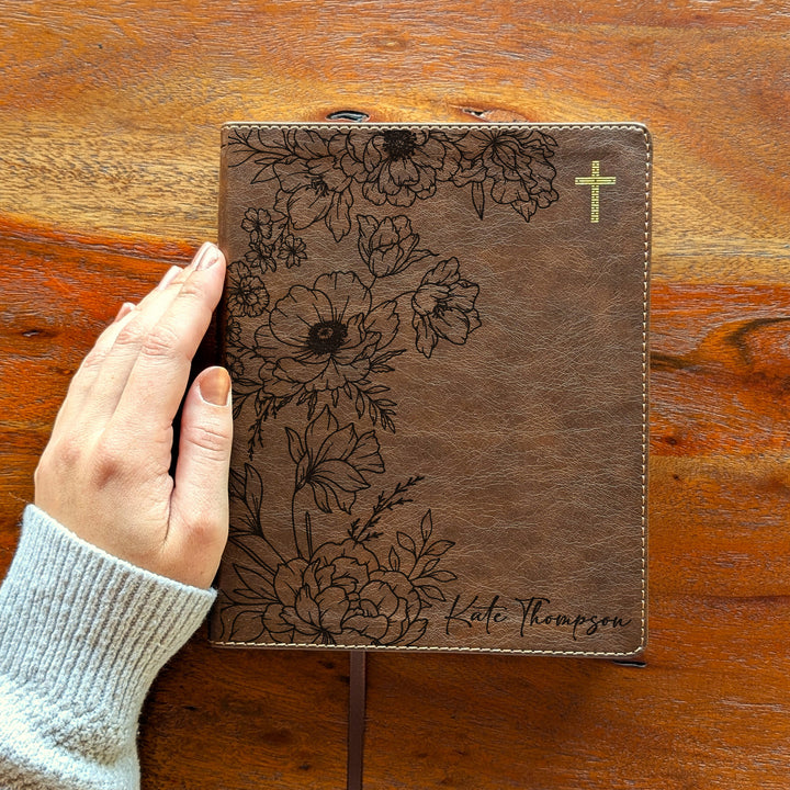 Personalized NIV Journal the Word Bible – Double Column Brown | Peony