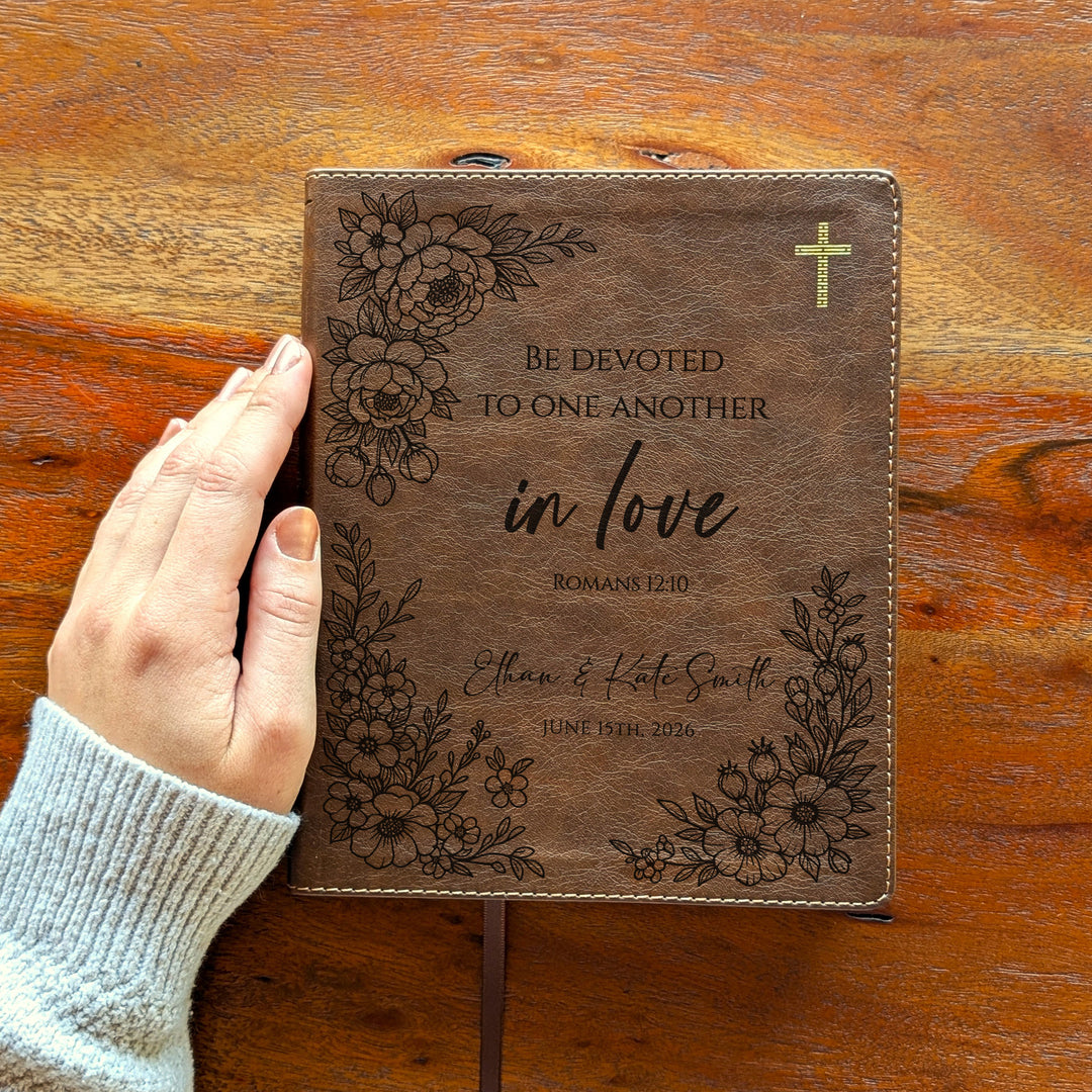 Personalized NIV Journal the Word Bible – Double Column Brown | Floral Devoted in Love