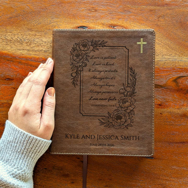 Personalized NIV Journal the Word Bible – Double Column Brown | Floral Live is Patient