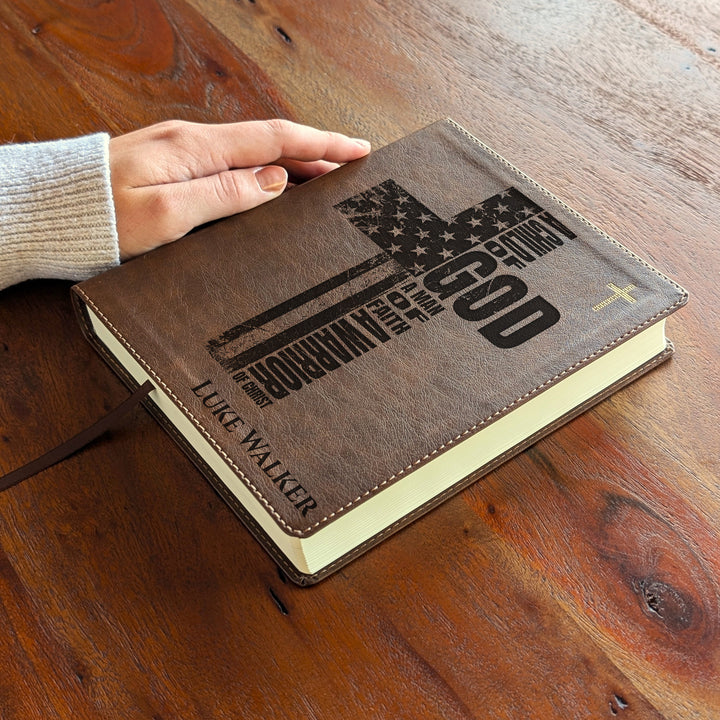 Personalized NIV Journal the Word Bible – Double Column Brown | Patriotic Cross