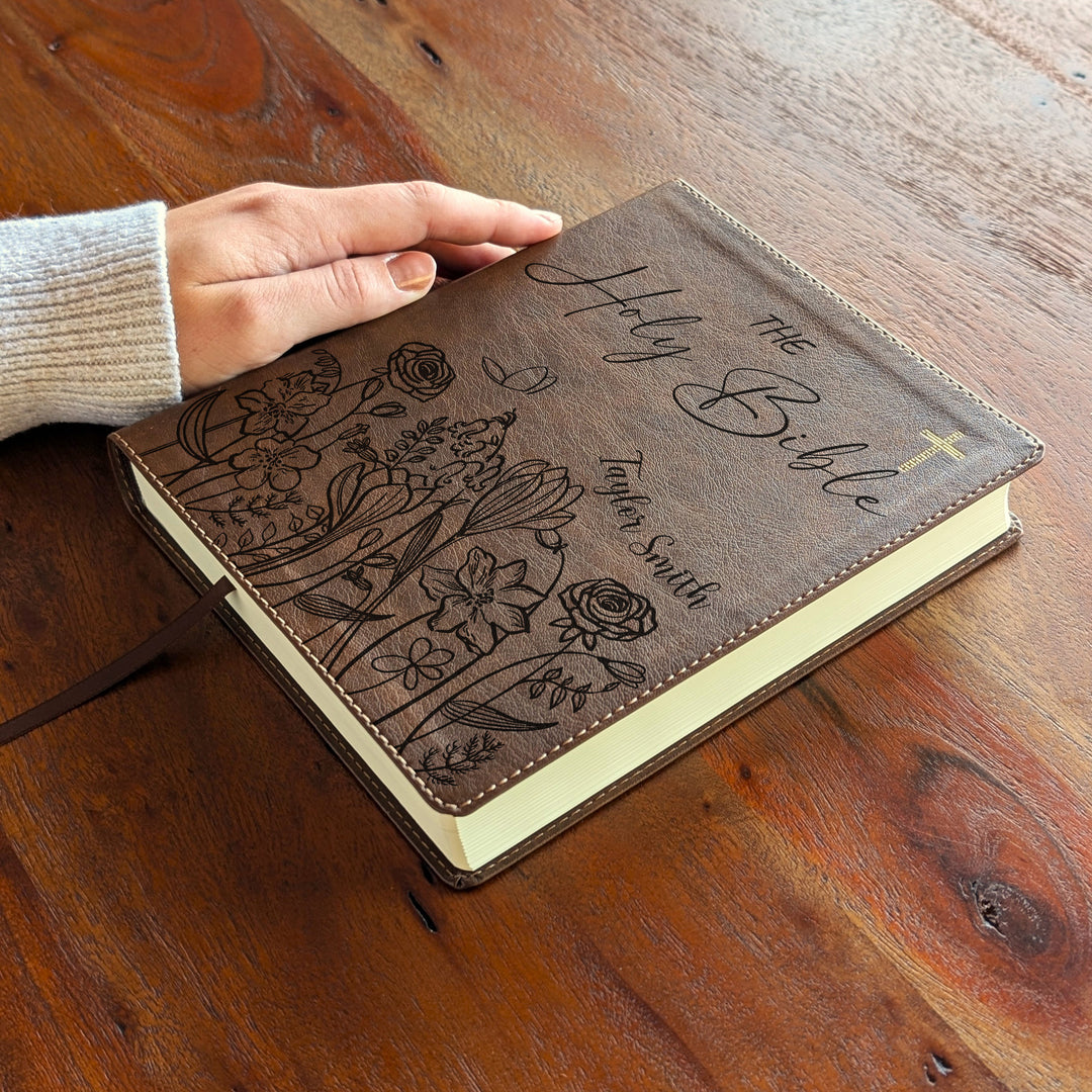 Personalized NIV Journal the Word Bible – Double Column Brown | Flowers Holy Bible