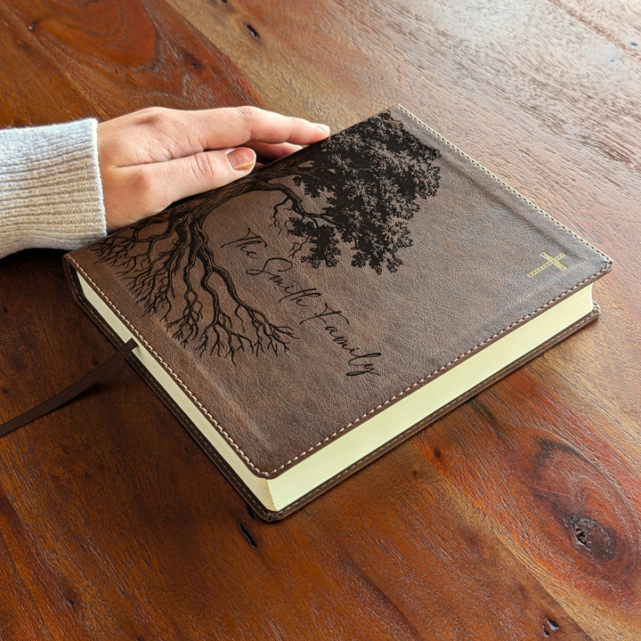 Personalized NIV Journal the Word Bible – Double Column Brown | Oak Family Tree Side