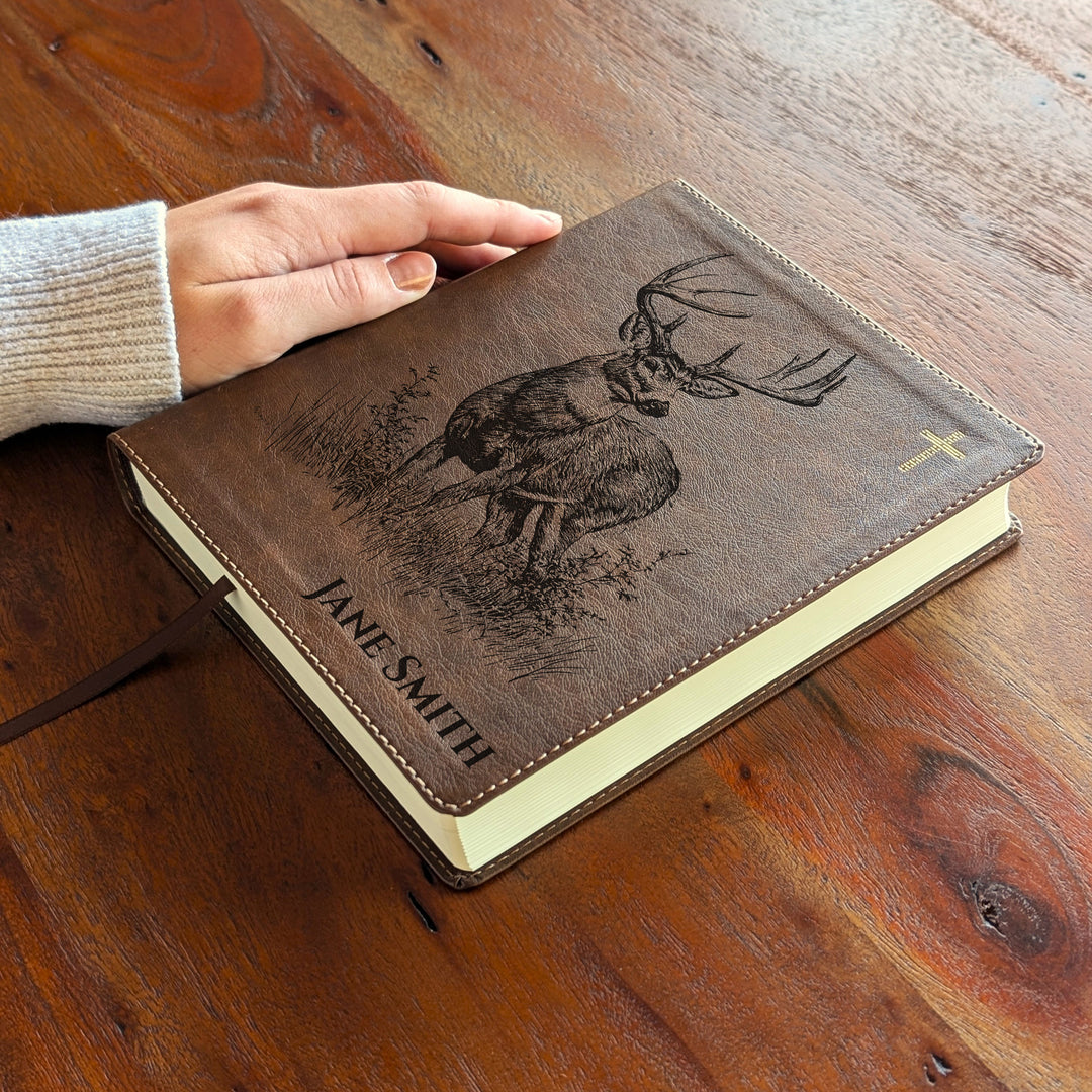 Personalized NIV Journal the Word Bible – Double Column Brown | Stag In Grass
