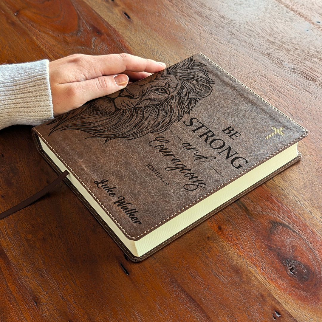 Personalized NIV Journal the Word Bible – Double Column Brown | Lion Be Strong
