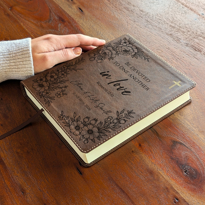 Personalized NIV Journal the Word Bible – Double Column Brown | Floral Devoted in Love