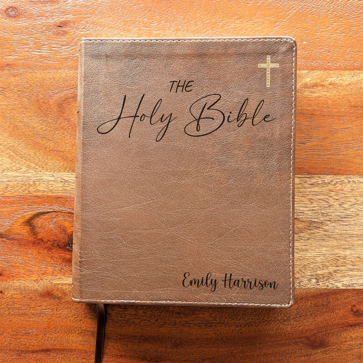 Biblia Diario La Palabra NVI Personalizada – Columna Doble Marrón | Nombre de la Santa Biblia