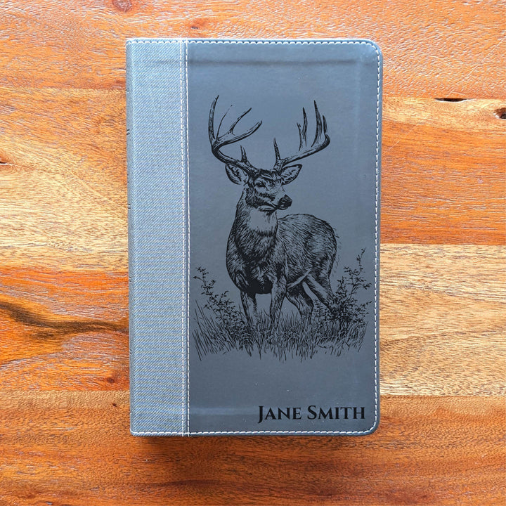 Personalized NIV Personal Size Bible – Large Print, Black | Stag in Grass