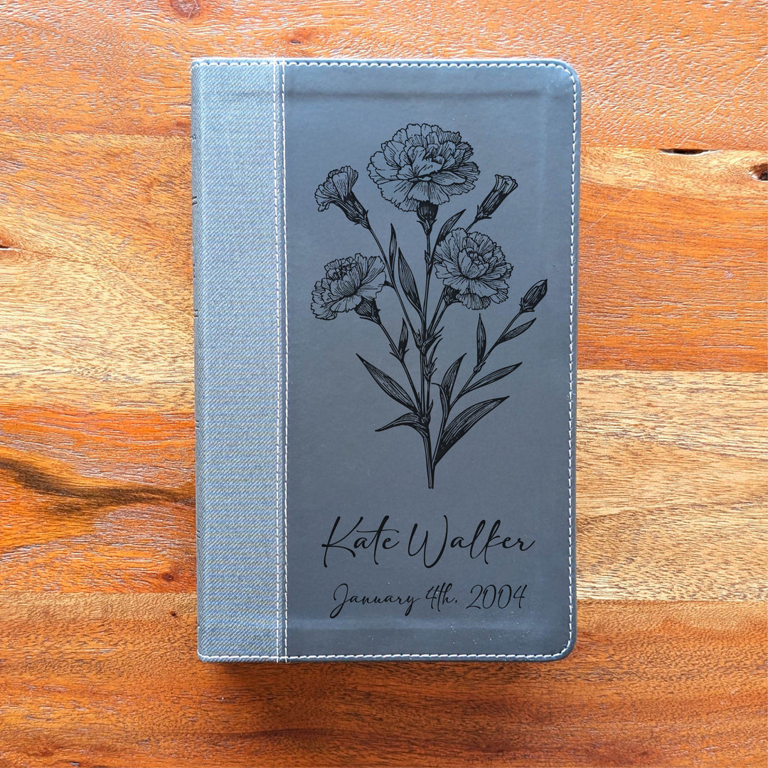 Personalized NIV Personal Size Bible – Large Print, Black | January Birth Flower